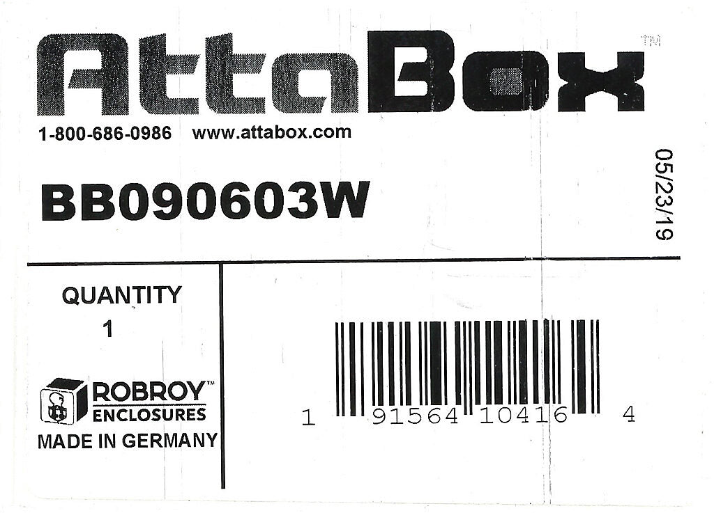 AttaBox BantamBox series enclosure, NEMA 1/3R/4/4X/12, 98 x 64 x 37mm (HxWxD), polycarbonate, RAL 7035 light gray, screw cover.-BB090603W