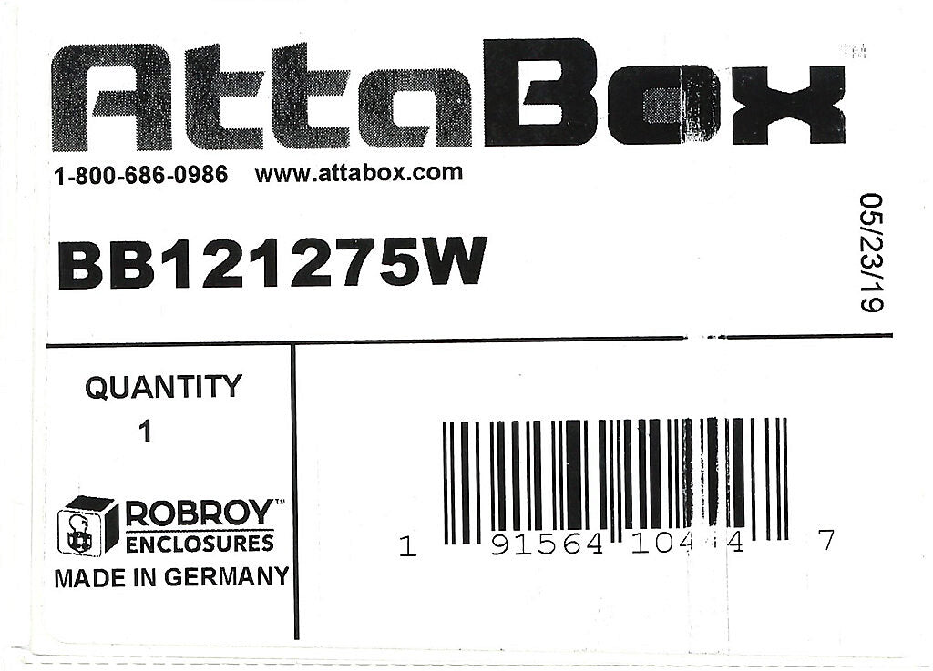 AttaBox BantamBox series enclosure, NEMA 1/3R/4/4X/12, 122 x 120 x 75mm (HxWxD), polycarbonate, RAL 7035 light gray, screw cover, purchase subpanel separately.-BB121275W