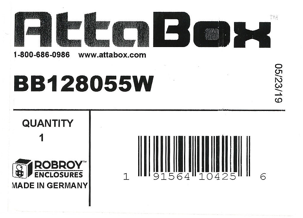 AttaBox BantamBox series enclosure, NEMA 1/3R/4/4X/12, 120 x 80 x 55mm (HxWxD), polycarbonate, RAL 7035 light gray, screw cover, purchase subpanel separately.-BB128055W
