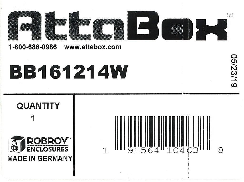 AttaBox BantamBox series enclosure, NEMA 1/3R/4/4X/12, 160 x 120 x 140mm (HxWxD), polycarbonate, RAL 7035 light gray, screw cover, purchase subpanel separately.-BB161214W