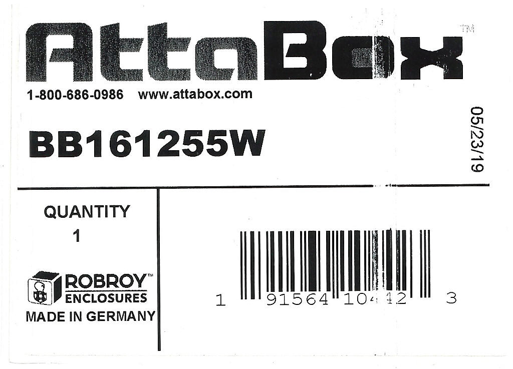 AttaBox BantamBox series enclosure, NEMA 1/3R/4/4X/12, 160 x 120 x 55mm (HxWxD), polycarbonate, RAL 7035 light gray, screw cover, purchase subpanel separately.-BB161255W