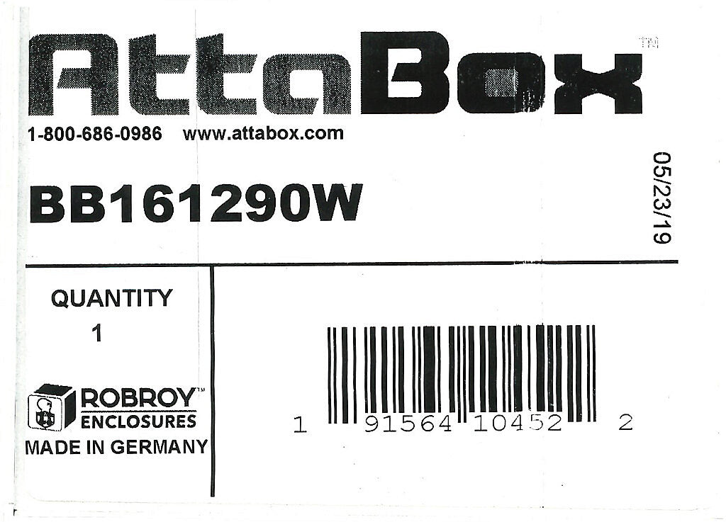 AttaBox BantamBox series enclosure, NEMA 1/3R/4/4X/12, 160 x 120 x 90mm (HxWxD), polycarbonate, RAL 7035 light gray, screw cover, purchase subpanel separately.-BB161290W