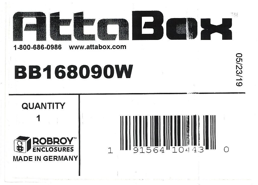 AttaBox BantamBox series enclosure, NEMA 1/3R/4/4X/12, 160 x 80 x 90mm (HxWxD), polycarbonate, RAL 7035 light gray, screw cover, purchase subpanel separately.-BB168090W