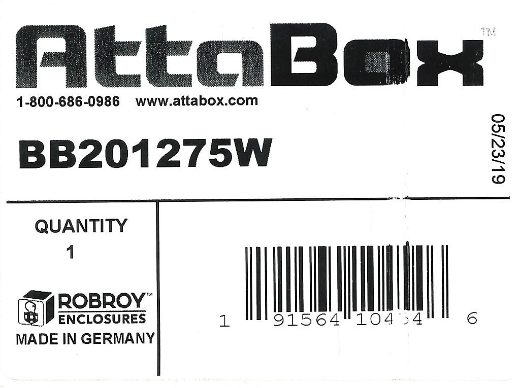 AttaBox BantamBox series enclosure, NEMA 1/3R/4/4X/12, 200 x 120 x 75mm (HxWxD), polycarbonate, RAL 7035 light gray, screw cover, purchase subpanel separately.-BB201275W