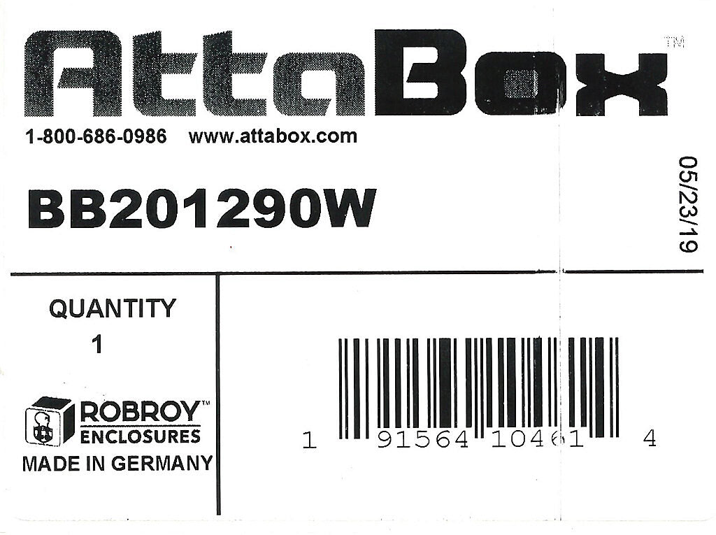 AttaBox BantamBox series enclosure, NEMA 1/3R/4/4X/12, 200 x 120 x 90mm (HxWxD), polycarbonate, RAL 7035 light gray, screw cover, purchase subpanel separately.-BB201290W