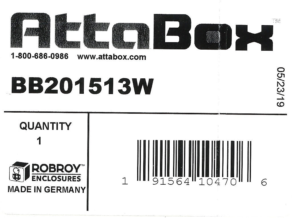 AttaBox BantamBox series enclosure, NEMA 1/3R/4/4X/12, 200 x 150 x 125mm (HxWxD), polycarbonate, RAL 7035 light gray, screw cover, purchase subpanel separately.-BB201513W