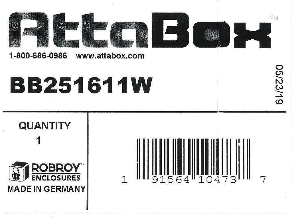 AttaBox BantamBox series enclosure, NEMA 1/3R/4/4X/12, 250 x 160 x 115mm (HxWxD), polycarbonate, RAL 7035 light gray, screw cover, purchase subpanel separately.-BB251611W