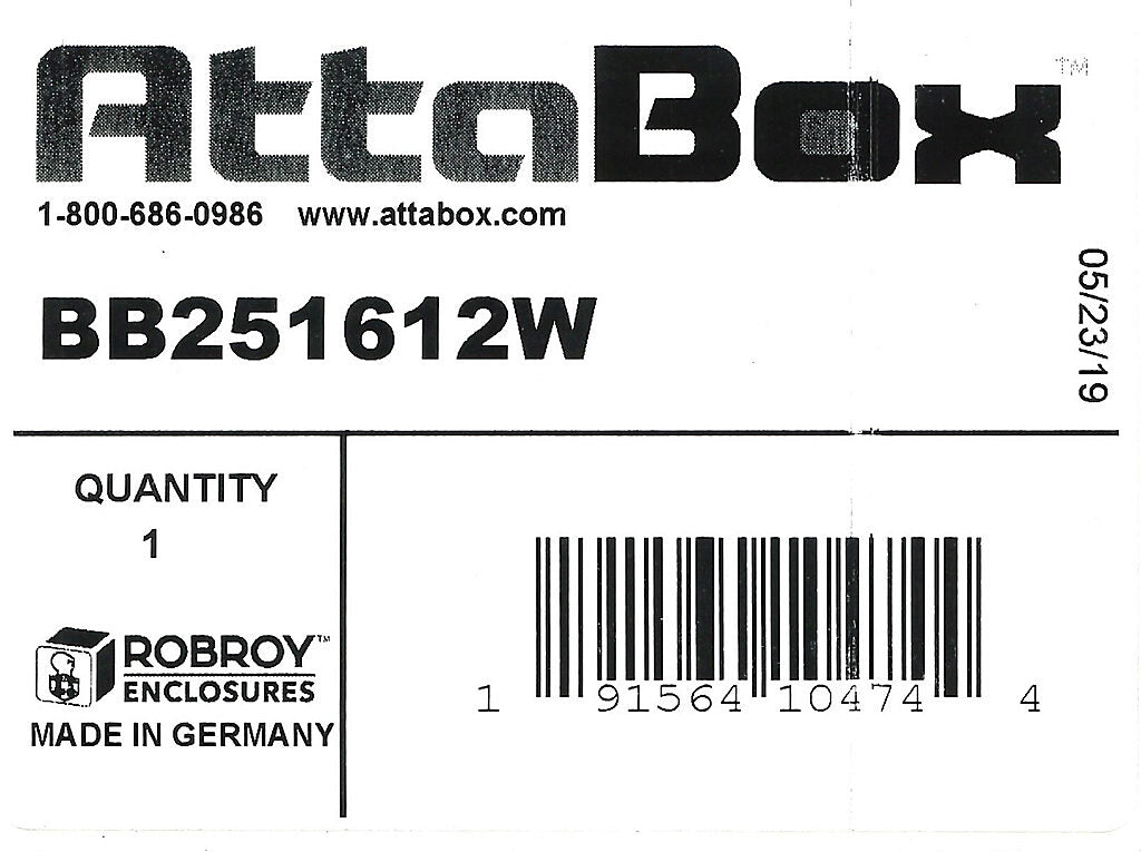 AttaBox BantamBox series enclosure, NEMA 1/3R/4/4X/12, 250 x 160 x 120mm (HxWxD), polycarbonate, RAL 7035 light gray, screw cover, purchase subpanel separately.-BB251612W