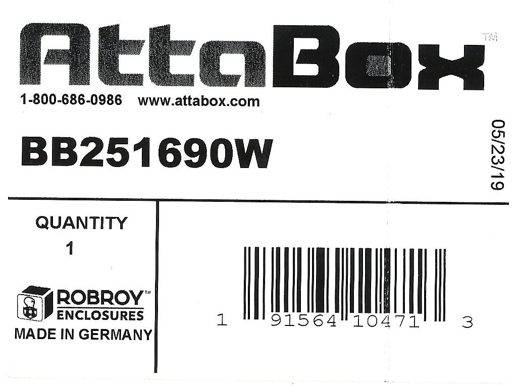 AttaBox BantamBox series enclosure, NEMA 1/3R/4/4X/12, 250 x 160 x 90mm (HxWxD), polycarbonate, RAL 7035 light gray, screw cover, purchase subpanel separately.-BB251690W