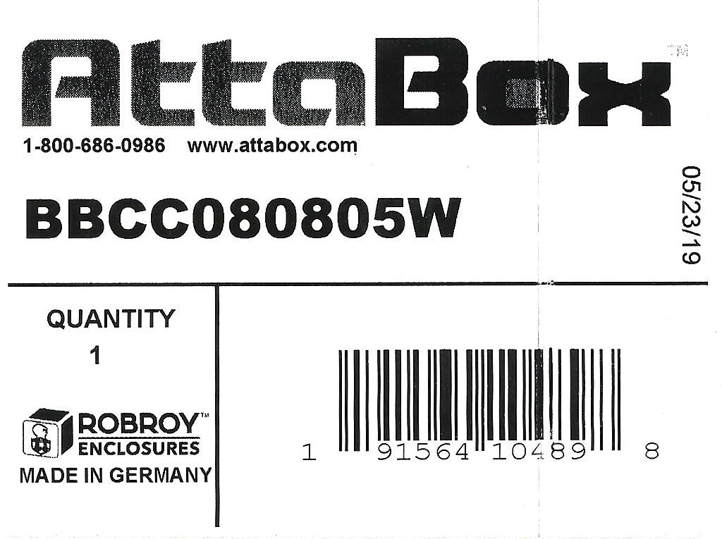 AttaBox BantamBox series enclosure, NEMA 1/3R/4/4X/12, 82 x 80 x 55mm (HxWxD), polycarbonate, RAL 7035 light gray, clear polycarbonate screw cover, purchase subpanel separately.-BBCC080805W