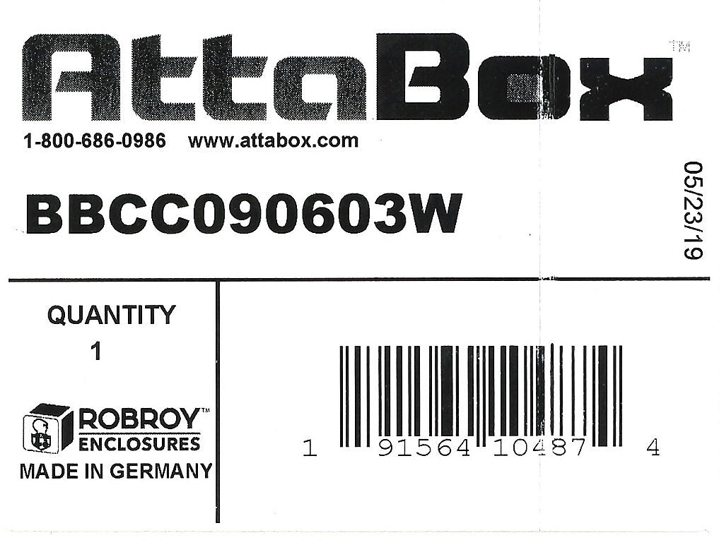 AttaBox BantamBox series enclosure, NEMA 1/3R/4/4X/12, 98 x 64 x 37mm (HxWxD), polycarbonate, RAL 7035 light gray, clear polycarbonate screw cover.-BBCC090603W