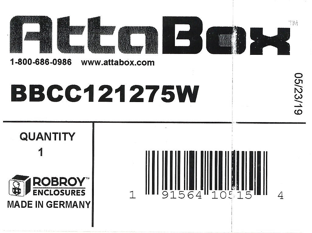 AttaBox BantamBox series enclosure, NEMA 1/3R/4/4X/12, 122 x 120 x 75mm (HxWxD), polycarbonate, RAL 7035 light gray, clear polycarbonate screw cover, purchase subpanel separately.-BBCC121275W