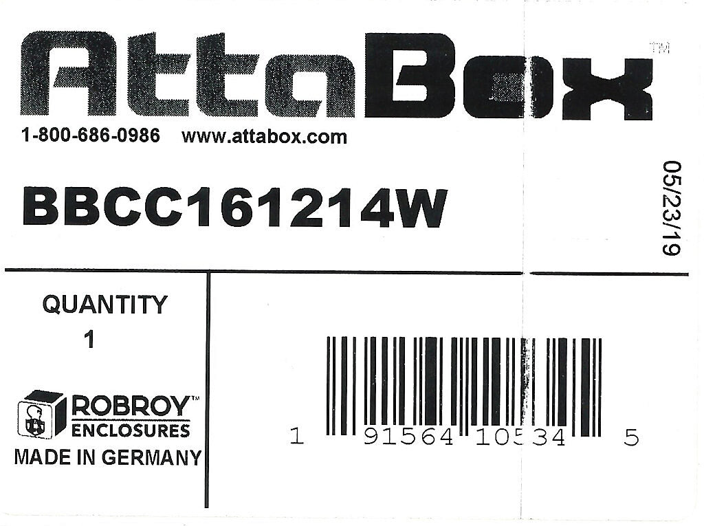 AttaBox BantamBox series enclosure, NEMA 1/3R/4/4X/12, 160 x 120 x 140mm (HxWxD), polycarbonate, RAL 7035 light gray, clear polycarbonate screw cover, purchase subpanel separately.-BBCC161214W