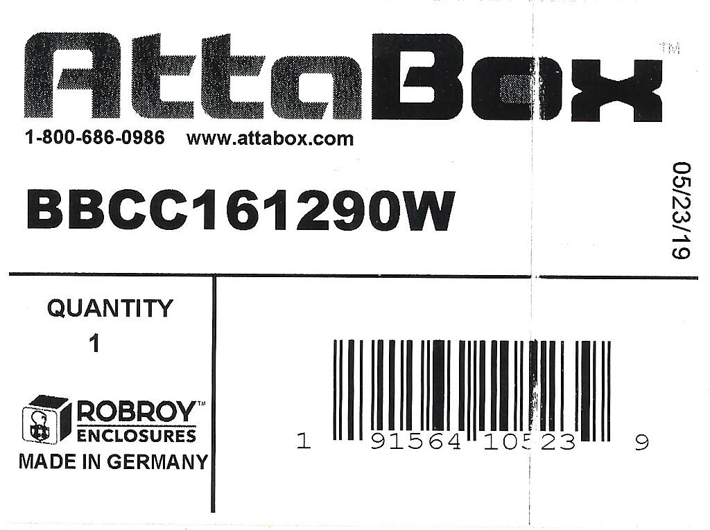 AttaBox BantamBox series enclosure, NEMA 1/3R/4/4X/12, 160 x 120 x 90mm (HxWxD), polycarbonate, RAL 7035 light gray, clear polycarbonate screw cover, purchase subpanel separately.-BBCC161290W