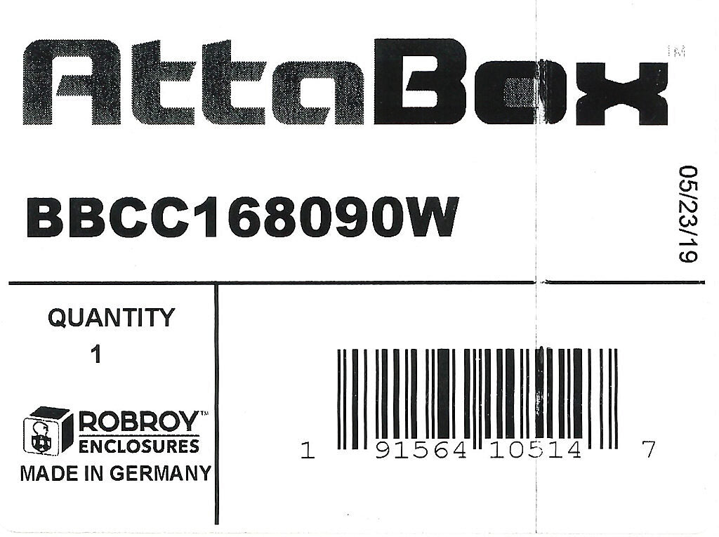 AttaBox BantamBox series enclosure, NEMA 1/3R/4/4X/12, 160 x 80 x 90mm (HxWxD), polycarbonate, RAL 7035 light gray, clear polycarbonate screw cover, purchase subpanel separately.-BBCC168090W