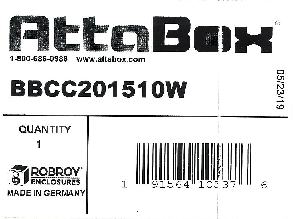 AttaBox BantamBox series enclosure, NEMA 1/3R/4/4X/12, 200 x 150 x 100mm (HxWxD), polycarbonate, RAL 7035 light gray, clear polycarbonate screw cover, purchase subpanel separately.-BBCC201510W