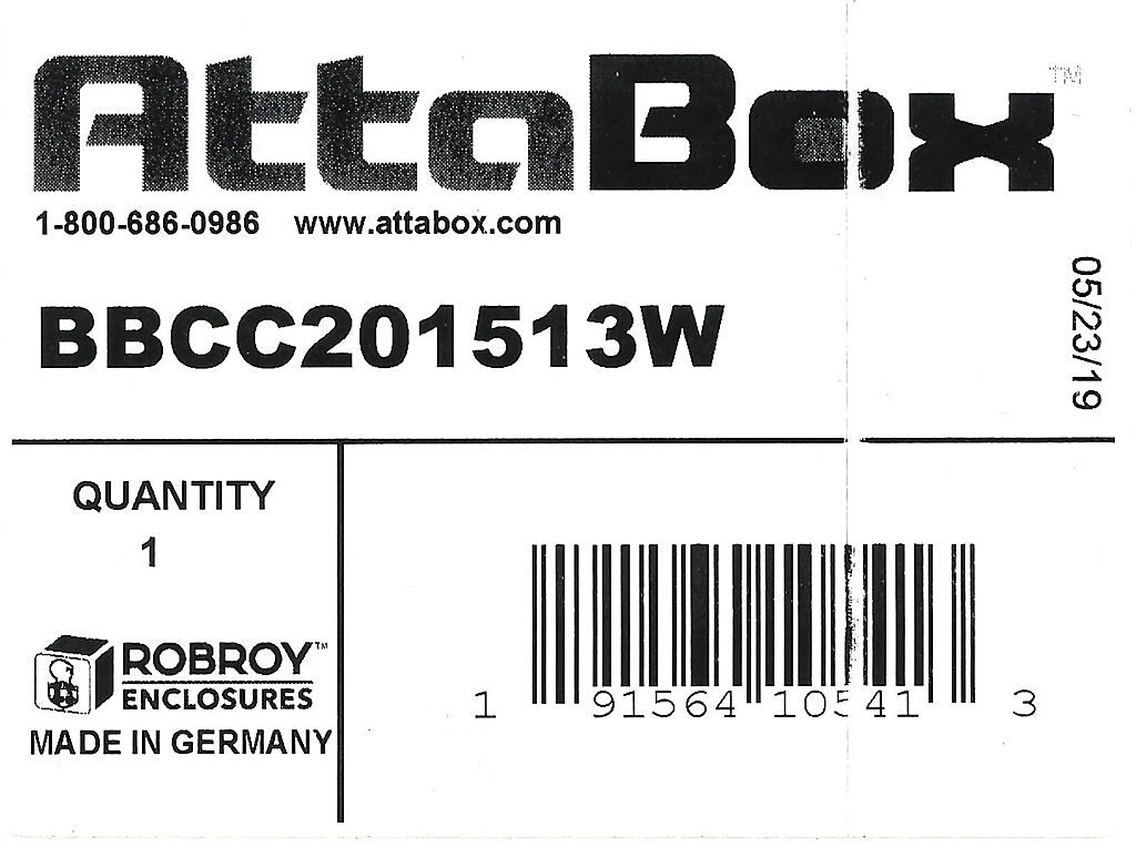 AttaBox BantamBox series enclosure, NEMA 1/3R/4/4X/12, 200 x 150 x 125mm (HxWxD), polycarbonate, RAL 7035 light gray, clear polycarbonate screw cover, purchase subpanel separately.-BBCC201513W