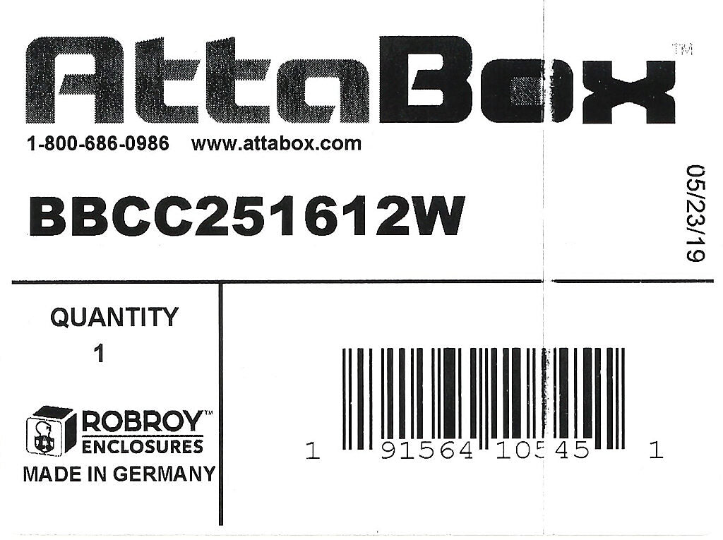 AttaBox BantamBox series enclosure, NEMA 1/3R/4/4X/12, 250 x 160 x 120mm (HxWxD), polycarbonate, RAL 7035 light gray, clear polycarbonate screw cover, purchase subpanel separately.-BBCC251612W