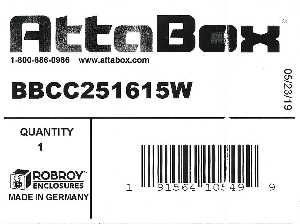 AttaBox BantamBox series enclosure, NEMA 1/3R/4/4X/12, 250 x 160 x 150mm (HxWxD), polycarbonate, RAL 7035 light gray, clear polycarbonate screw cover, purchase subpanel separately.-BBCC251615W