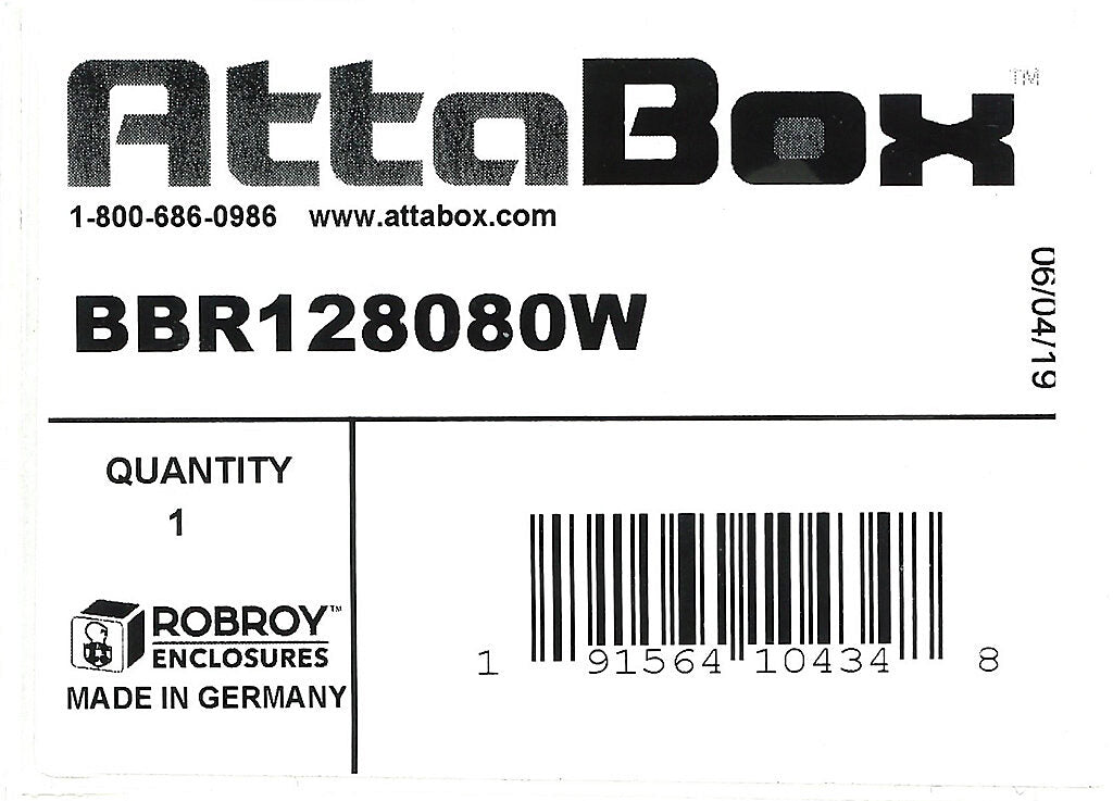 AttaBox BantamBox series enclosure, NEMA 1/3R/4/4X/12, 120 x 80 x 80mm (HxWxD), polycarbonate, RAL 7035 light gray, screw cover, purchase subpanel separately.-BBR128080W