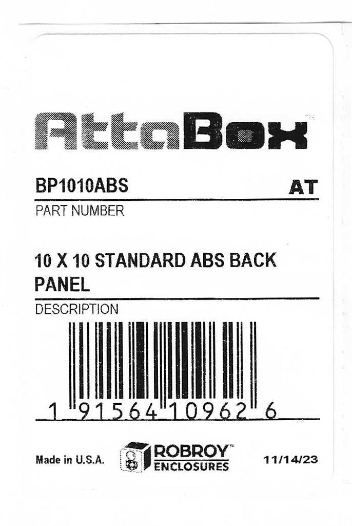 AttaBox subpanel, ABS plastic, black. For use with AHxx10106xxx Heartland series enclosures.-BP1010ABS