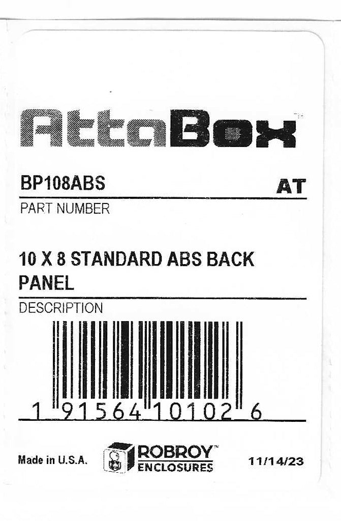 AttaBox subpanel, ABS plastic, black. For use with AH1083xxx, AH1084xxx, and AHx1086xxx Heartland series enclosures.-BP108ABS