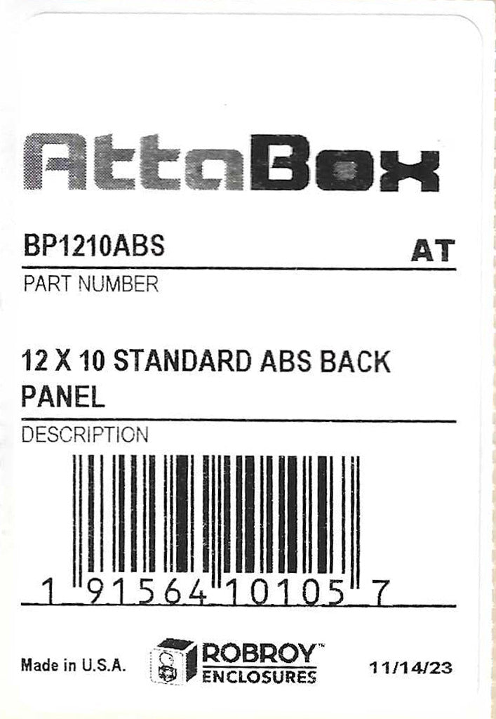 AttaBox subpanel, ABS plastic, black. For use with AH12104xxx and AHxx12106xxx Heartland series enclosures.-BP1210ABS