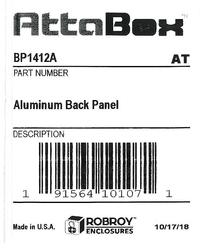 AttaBox subpanel, 3003-H14 aluminum. For use with AH14124xxx and AHxx14126xxx Heartland series enclosures.-BP1412A