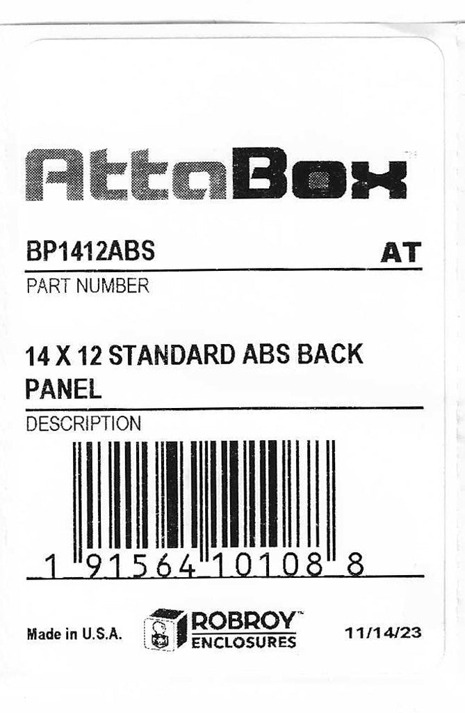 AttaBox subpanel, ABS plastic, black. For use with AH14124xxx and AHxx14126xxx Heartland series enclosures.-BP1412ABS