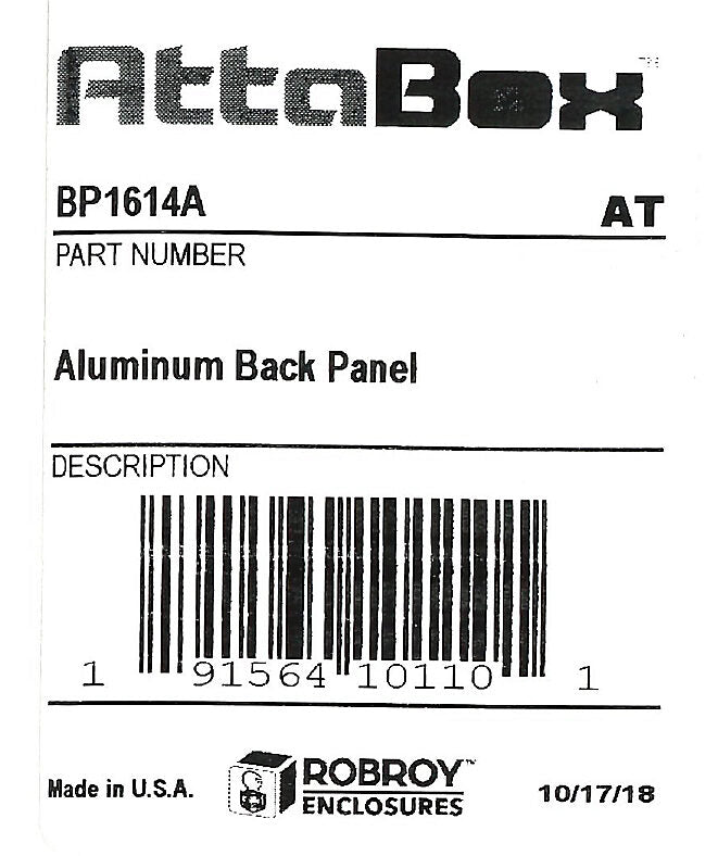 AttaBox subpanel, 3003-H14 aluminum. For use with AH16144xxx and AHxx16148xxx Heartland series enclosures.-BP1614A