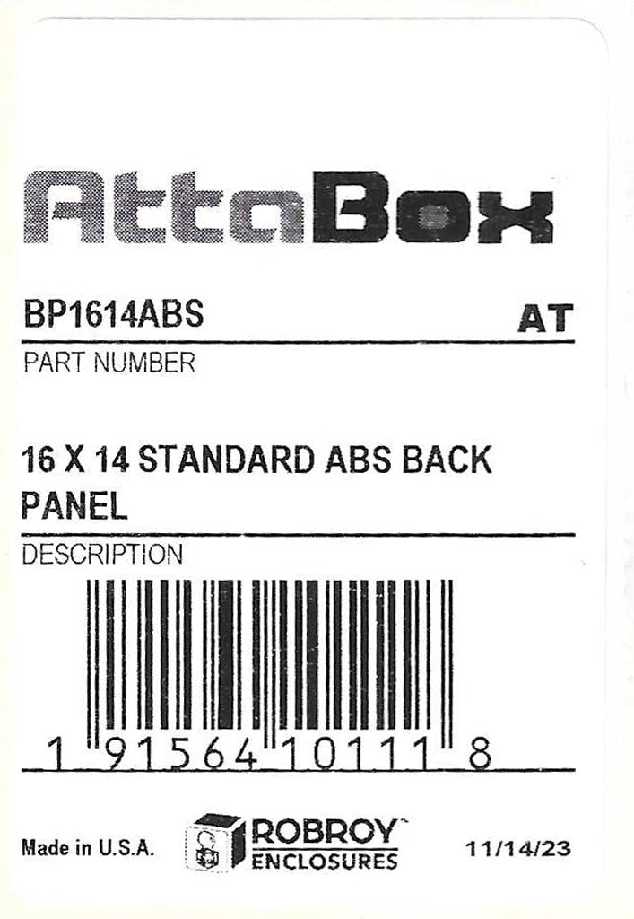 AttaBox subpanel, ABS plastic, black. For use with AH16144xxx and AHxx16148xxx Heartland series enclosures.-BP1614ABS