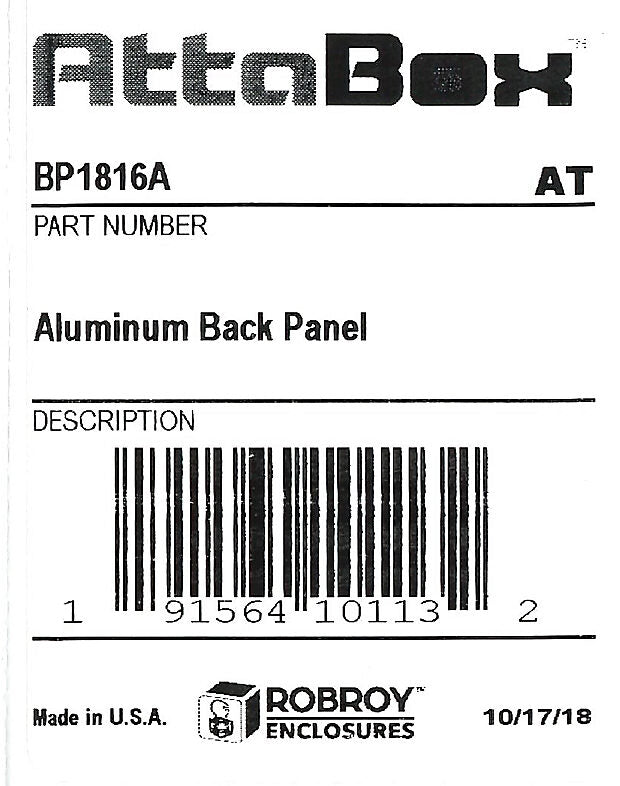 AttaBox subpanel, 3003-H14 aluminum. For use with AH18164xxx and AHxx181610xxx Heartland series enclosures.-BP1816A