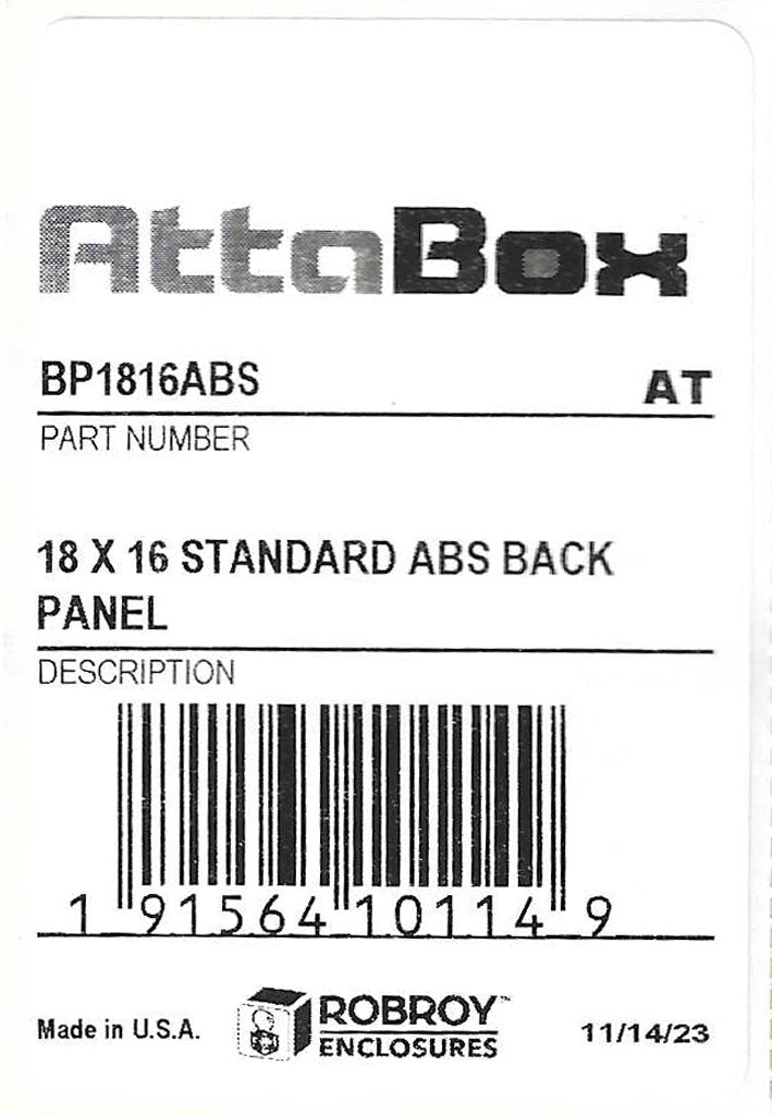 AttaBox subpanel, ABS plastic, black. For use with AH18164xxx and AHxx181610xxx Heartland series enclosures.-BP1816ABS