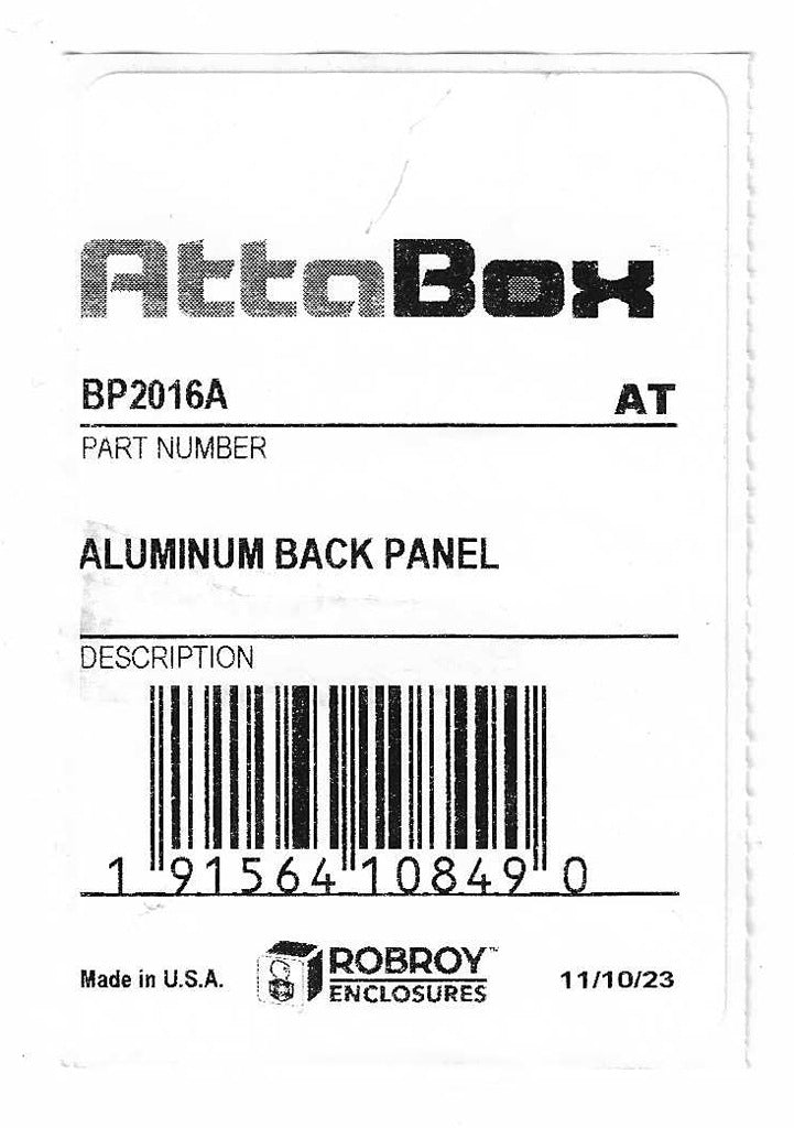 AttaBox subpanel, 3003-H14 aluminum. For use with AH20164xxx and AHxx20168xxx Heartland series enclosures.-BP2016A