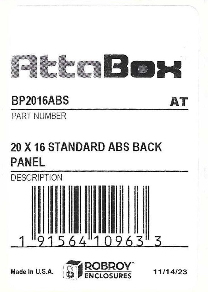 AttaBox subpanel, ABS plastic, black. For use with AH20164xxx and AHxx20168xxx Heartland series enclosures.-BP2016ABS