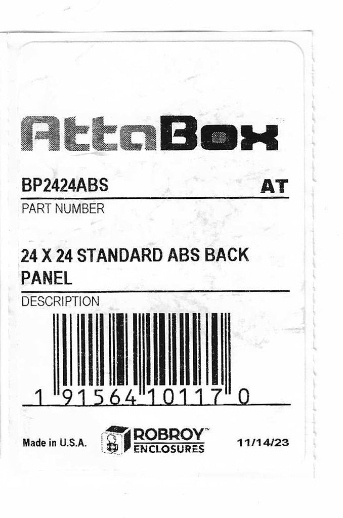 AttaBox subpanel, ABS plastic, black. For use with AH24246xxx and AH242410xxx Heartland series enclosures.-BP2424ABS