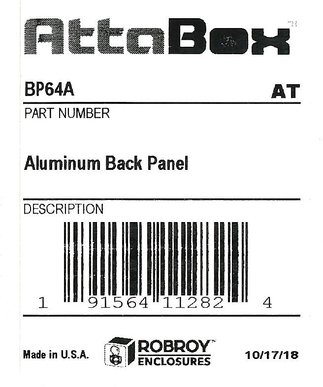 AttaBox subpanel, 3003-H14 aluminum. For use with 6x4 (HxW) Mx604xx & WH-M604Hxx MachoBox series enclosures.-BP64A