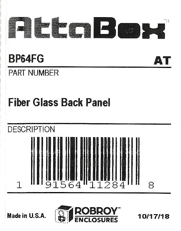 AttaBox subpanel, fiberglass, gray. For use with 6x4 (HxW) Mx604xx & WH-M604Hxx MachoBox series enclosures.-BP64FG
