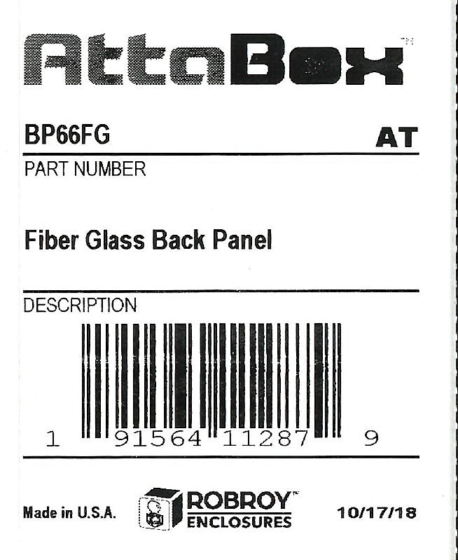 AttaBox subpanel, fiberglass, gray. For use with 6x6/7x7 (HxW) FRx60604xx Freedom series, Mx606xx & WH-M606Hxx MachoBox series, CE707xx Centurion series and CO4PBW pushbutton enclosures.-BP66FG