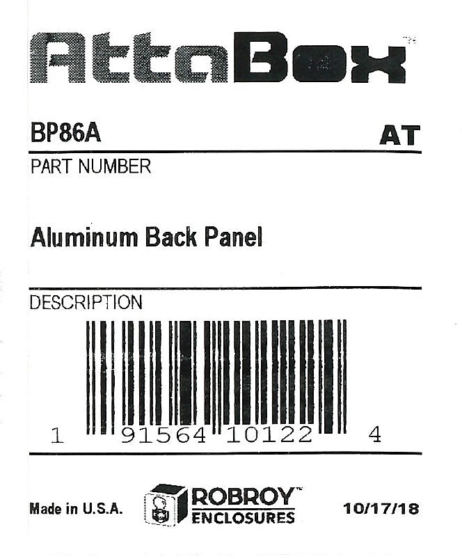 AttaBox subpanel, 3003-H14 aluminum. For use with AHx864xxx Heartland series enclosures.-BP86A