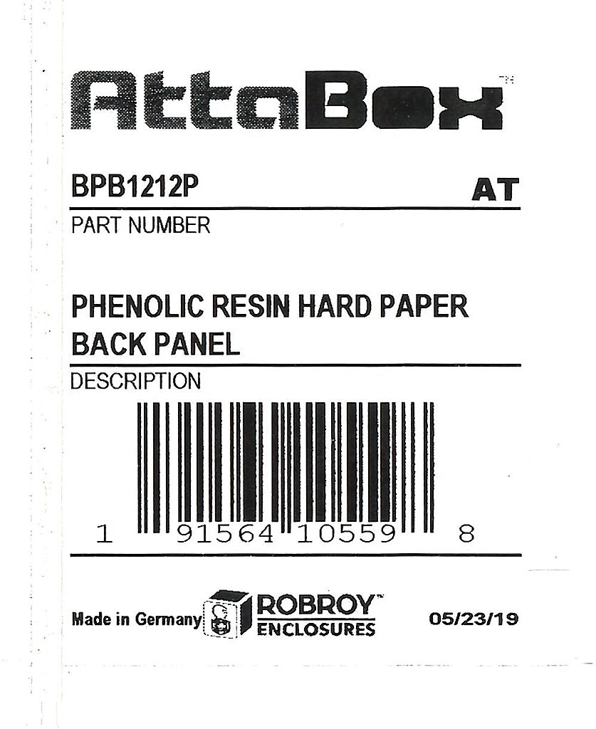 AttaBox subpanel, phenolic resin hard paper. For use with 5x5 (HxW) BB1212xxW & BBCC1212xxW BantamBox series enclosures.-BPB1212P