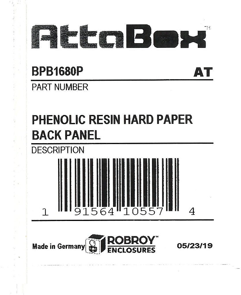 AttaBox subpanel, phenolic resin hard paper. For use with 6x3 (HxW) BB1680xxW & BBCC168090W BantamBox series enclosures.-BPB1680P