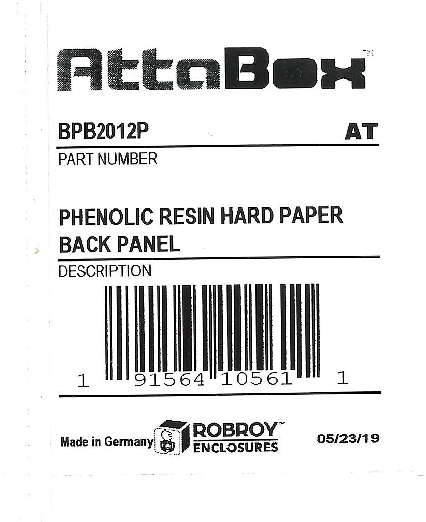 AttaBox subpanel, phenolic resin hard paper. For use with 8x5 (HxW) BB2012xxW & BBCC201275W BantamBox series enclosures.-BPB2012P