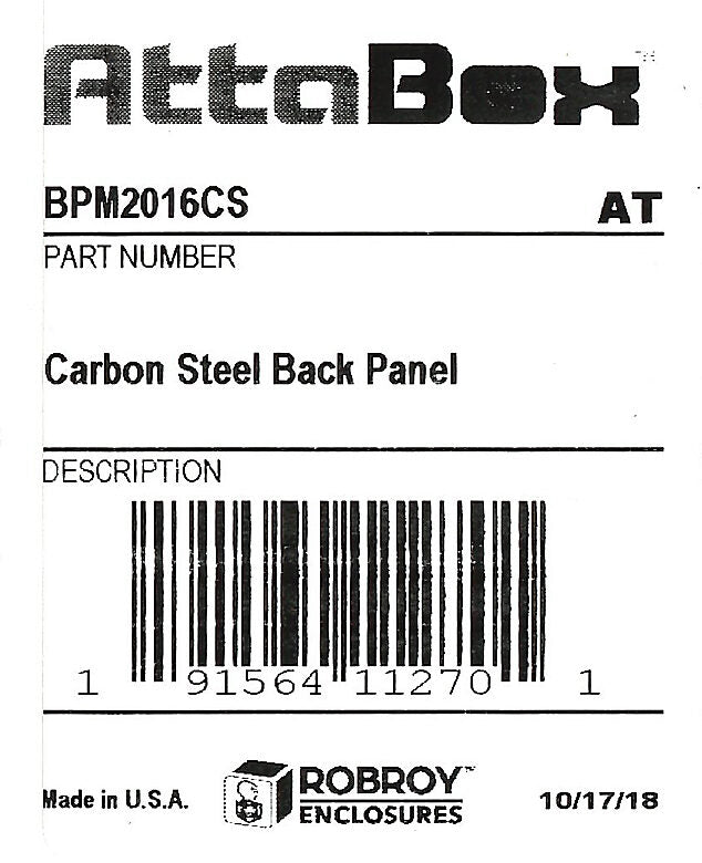 AttaBox subpanel, carbon steel, white, powder coat finish. For use with 20x16 (HxW) FRx201610xx Freedom series and Mx808xx & WH-M2016Hxx MachoBox series enclosures.-BPM2016CS