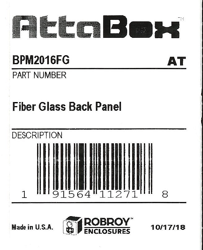 AttaBox subpanel, fiberglass, gray. For use with 20x16 (HxW) FRx201610xx Freedom series and Mx808xx & WH-M2016Hxx MachoBox series enclosures.-BPM2016FG