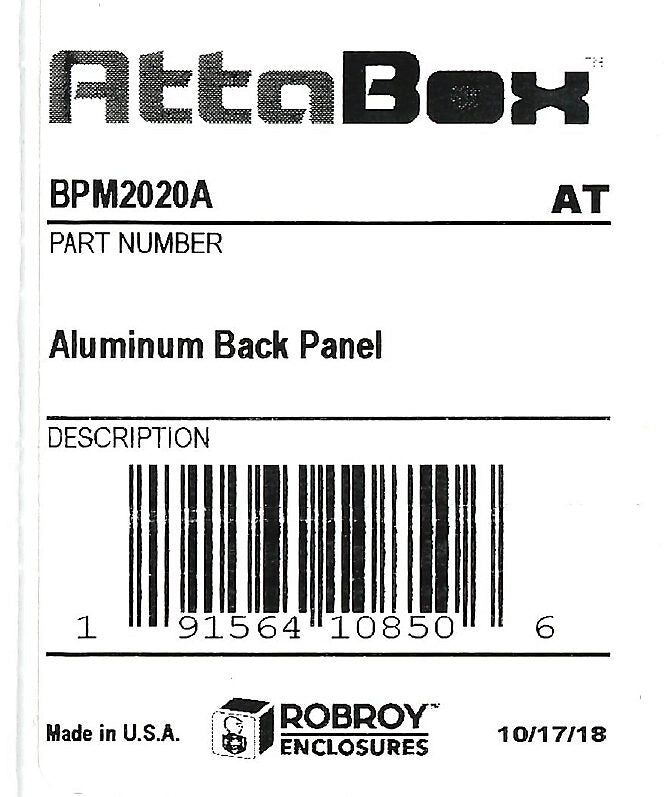 AttaBox subpanel, 3003-H14 aluminum. For use with 20x20 (HxW) M2020xxx MachoBox series enclosures.-BPM2020A