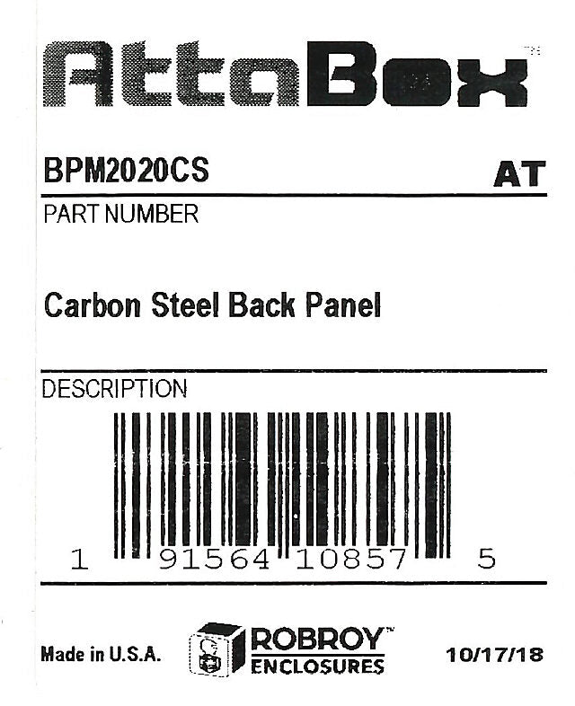 AttaBox subpanel, carbon steel, white, powder coat finish. For use with 20x20 (HxW) M2020xxx MachoBox series enclosures.-BPM2020CS