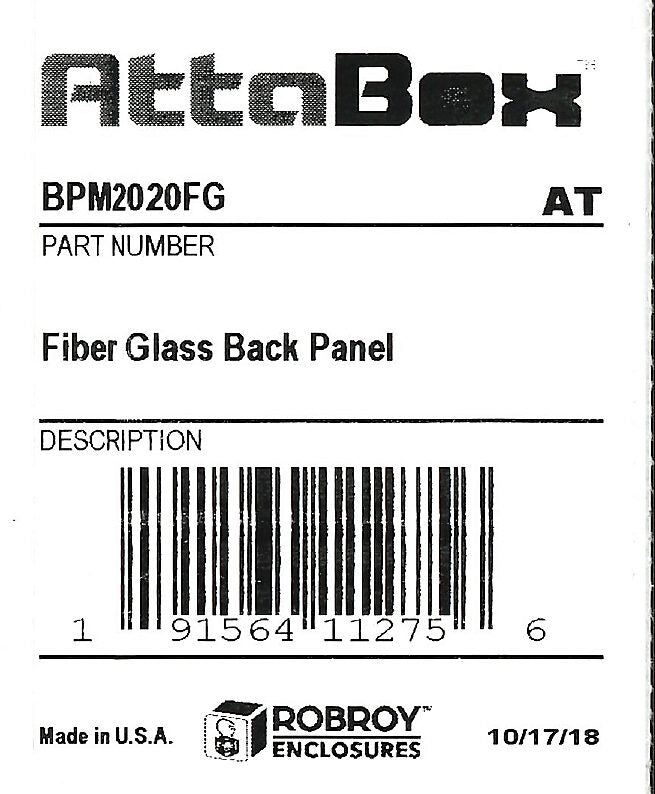 AttaBox subpanel, fiberglass, gray. For use with 20x20 (HxW) M2020xxx MachoBox series enclosures.-BPM2020FG