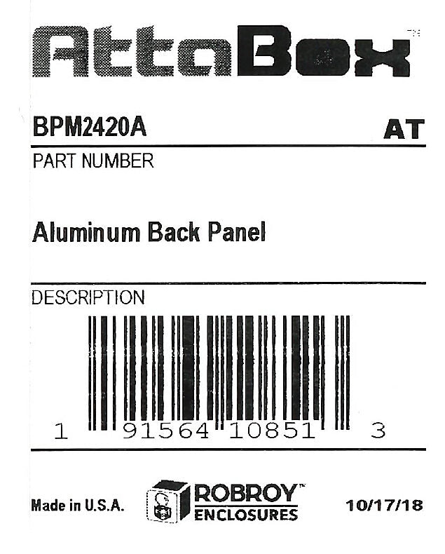 AttaBox subpanel, 3003-H14 aluminum. For use with 24x20 (HxW) M2420xxx MachoBox series enclosures.-BPM2420A