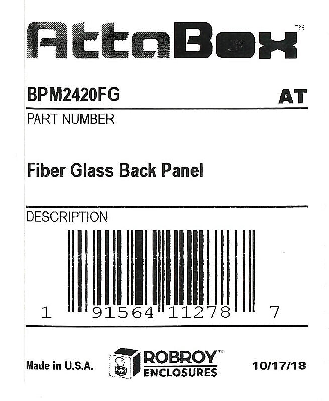 AttaBox subpanel, fiberglass, gray. For use with 24x20 (HxW) M2420xxx MachoBox series enclosures.-BPM2420FG